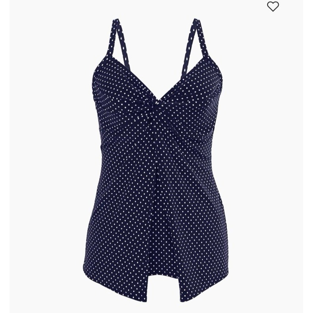 Miraclesuit Love Knot Polka Dot Tankini Swim Top Bathing Suit Navy Underwire 16